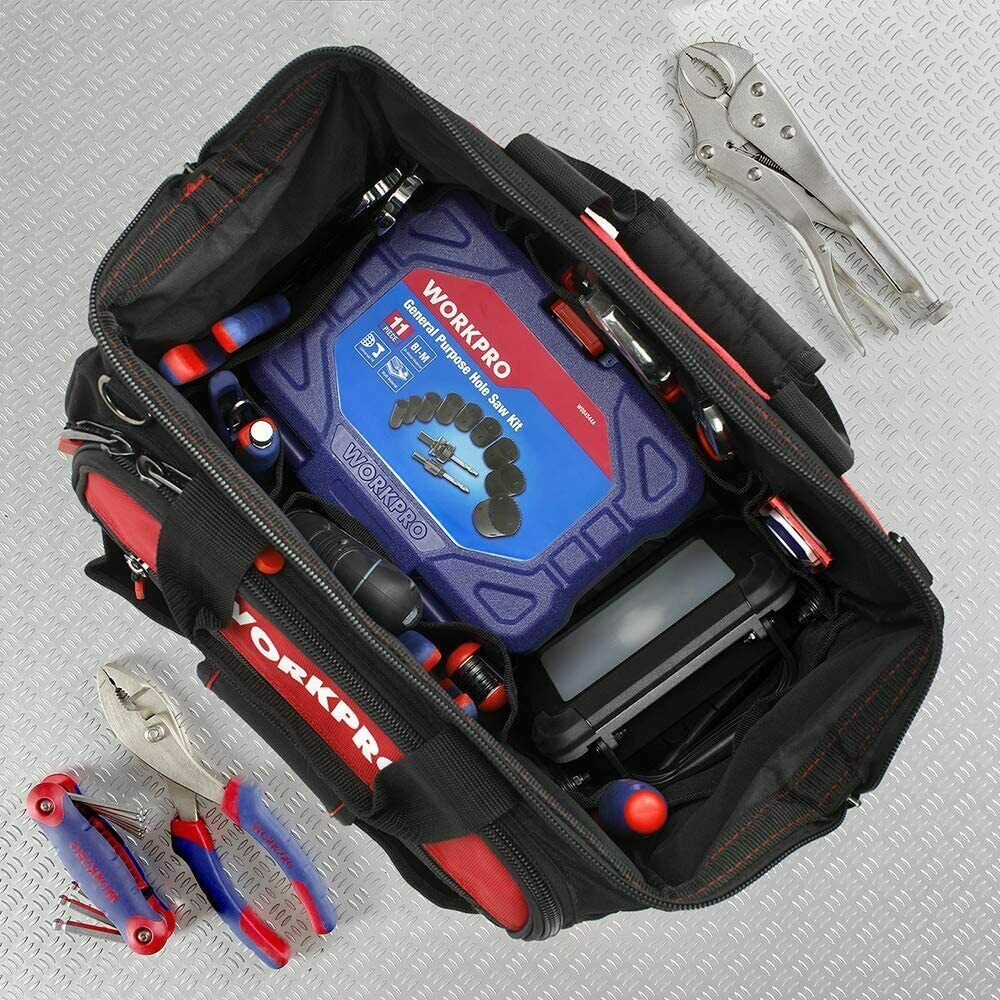 WORKPRO 16" Wide Mouth Heavy Duty Tool Bag Tool Tote Storage 40Pocket Zipper Bag
