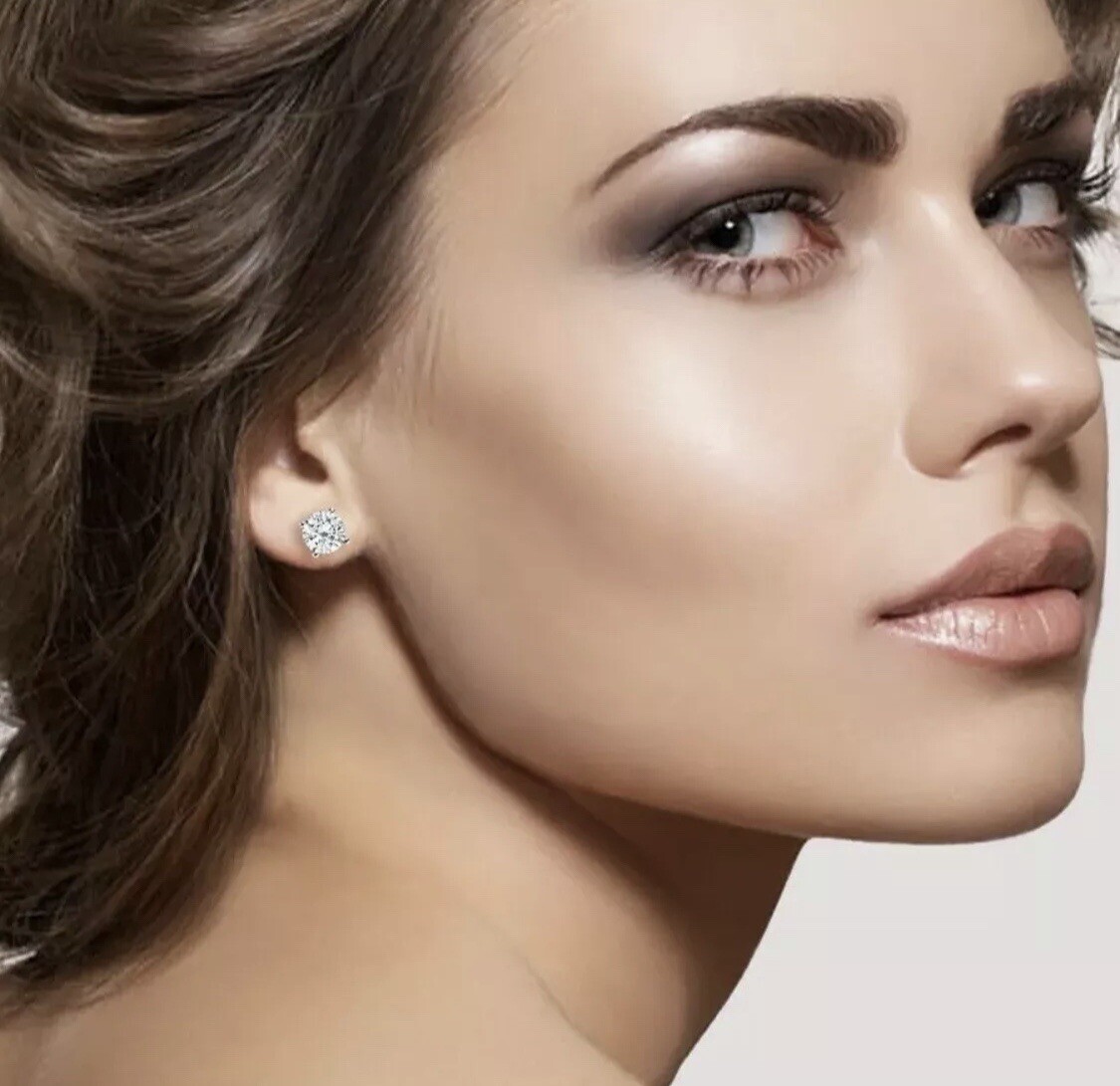 2 CT ROUND CUT VVS1/D LAB CREATED STUD EARRINGS 14K WHITE GOLD 7MM SCREW BACK