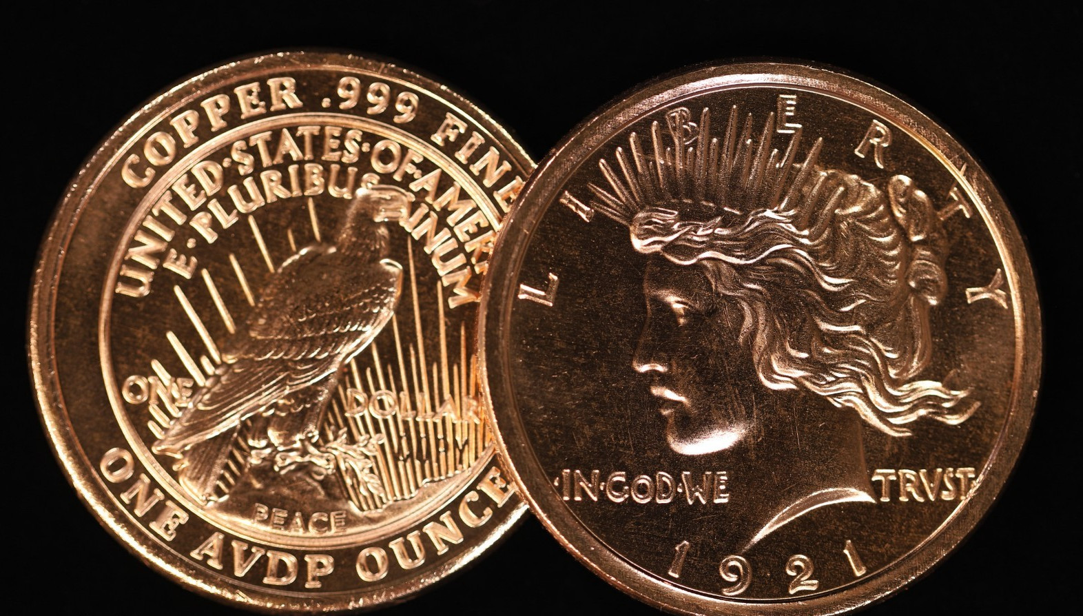 20 X Tube of 1921 Peace Dollar 1 oz .999 Fine Copper BU Round USA