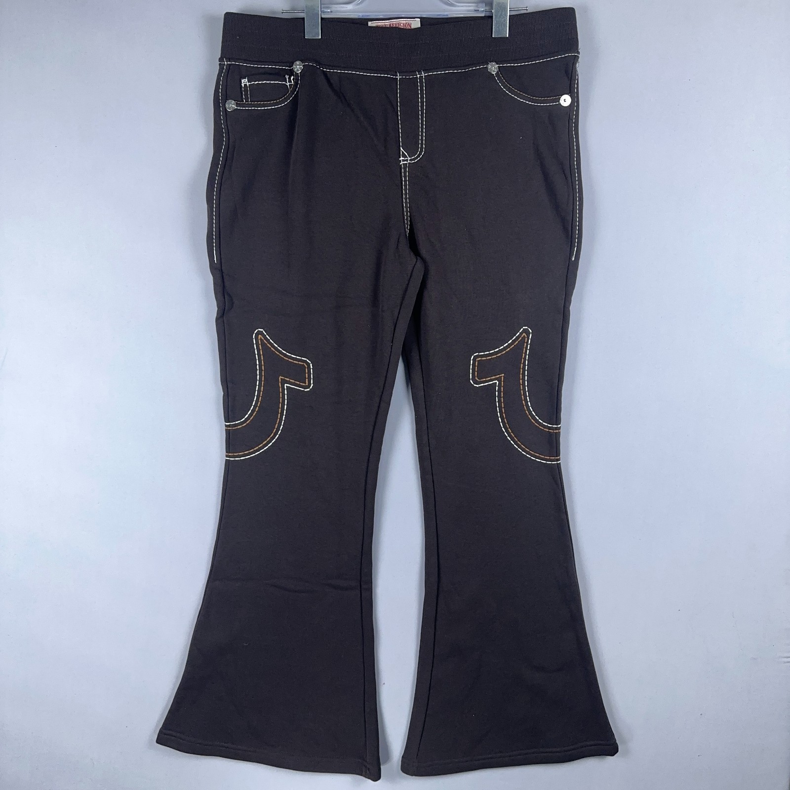 True Religion Flare Sweat Pants Joey Mid Rise Big T Black Women Size XL