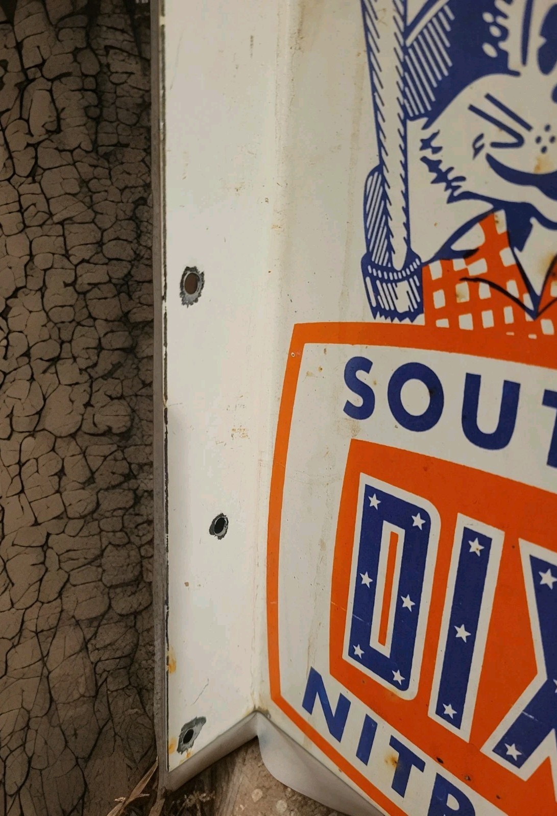 Vintage Dixie Southern Porcelain Flange Sign Nitrogen Rebel Black Americana USA