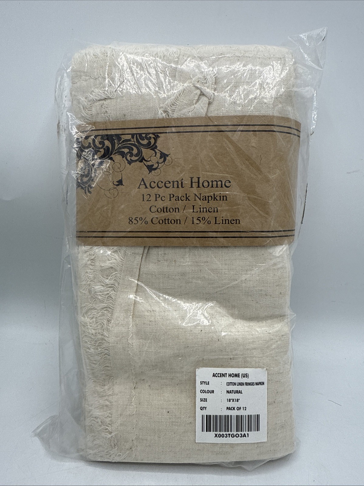 Accent Home 12 Pack Natural Cotton Linen Napkin Set 18”x18” NEW!