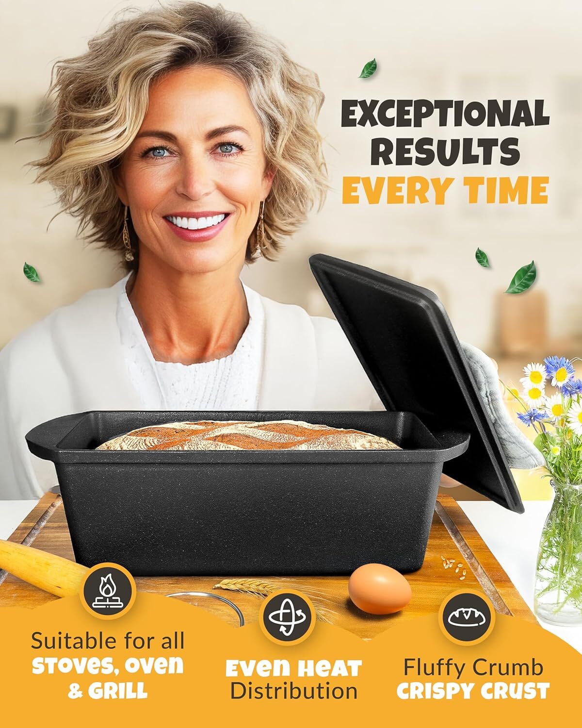 Rectangular Cast Iron Dutch Oven for Bread Baking - incl. Sourdough Bread Baking