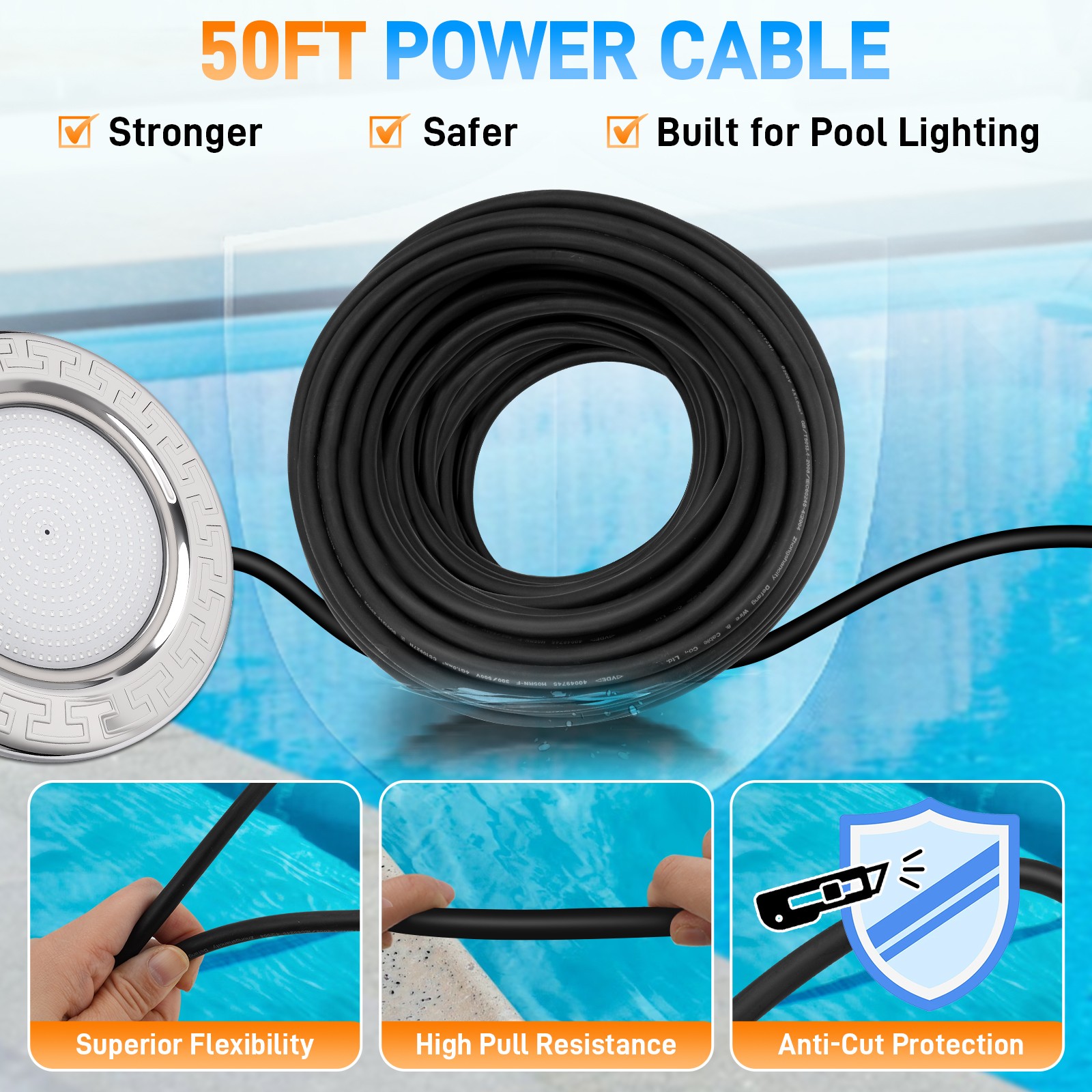 10Inch LED Pool Light for Inground Pool w/Controller 50W RGB Swimming Pool Light