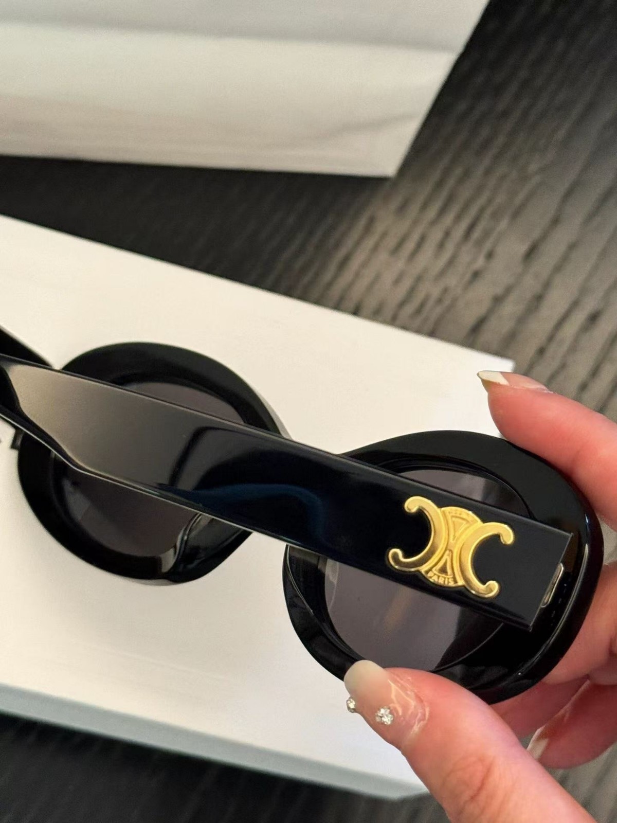 Celine CL40194U Triomphe Oval Sunglasses Black Frame Dark Grey Lens Women