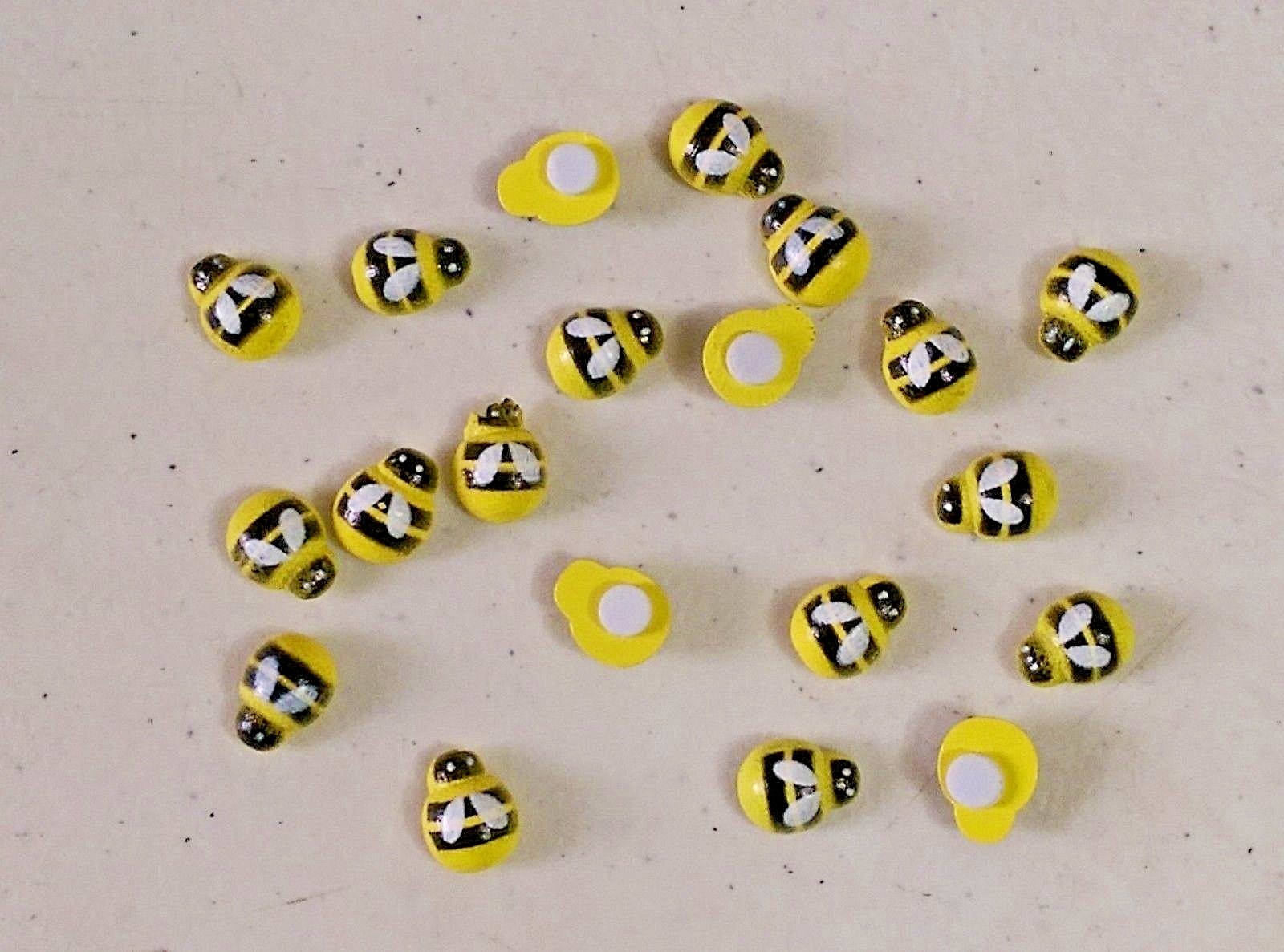 BRIGHT YELLOW BEES Stick-on Wood Pieces 1/2" x 3/8" (12mm) Scrapbook Craft (9031