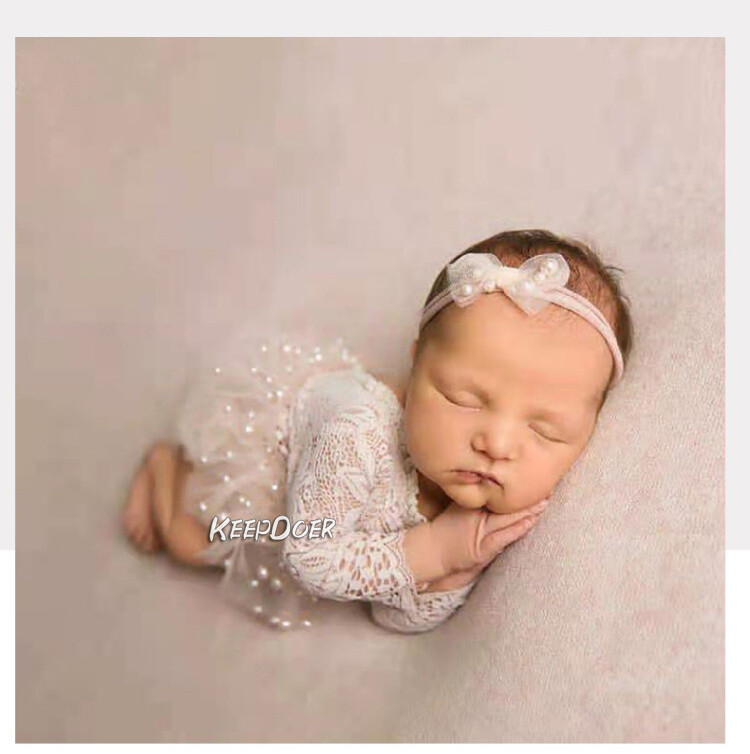 Newborn Baby Girl Lace Pearl Dress Skirt Headband Photography Props Photo Shoot