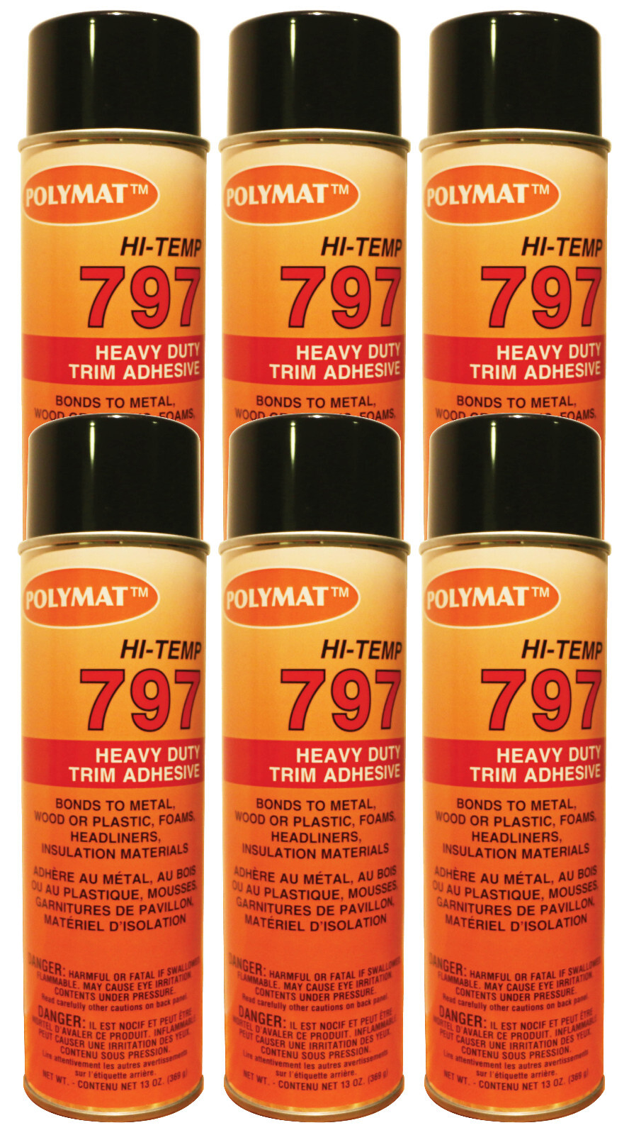 QTY6 Polymat 797 High-Temp Adhesive Spray Glue Heat and Water Resistant (160F)