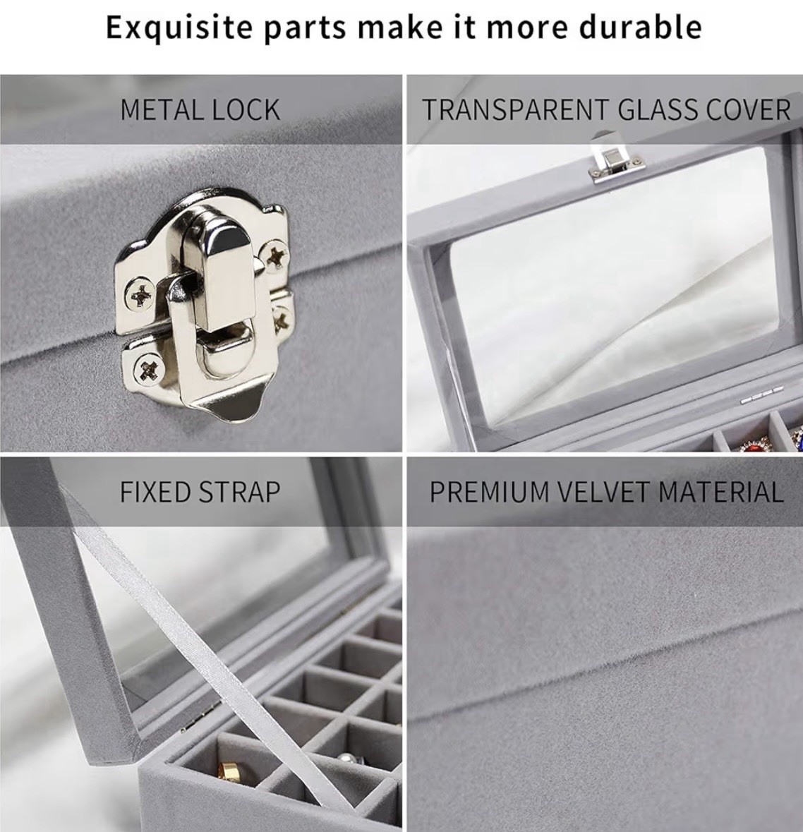 Clear Lid Velvet Jewelry Organizer Box 24 Grid, Jewelry Display Case