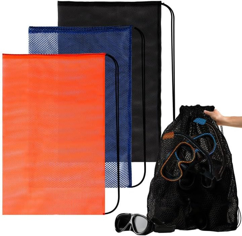 3PCS Mesh Bag - Drawstring Dive Bag Snorkel Dive Backpack for Swimming Gear, Div