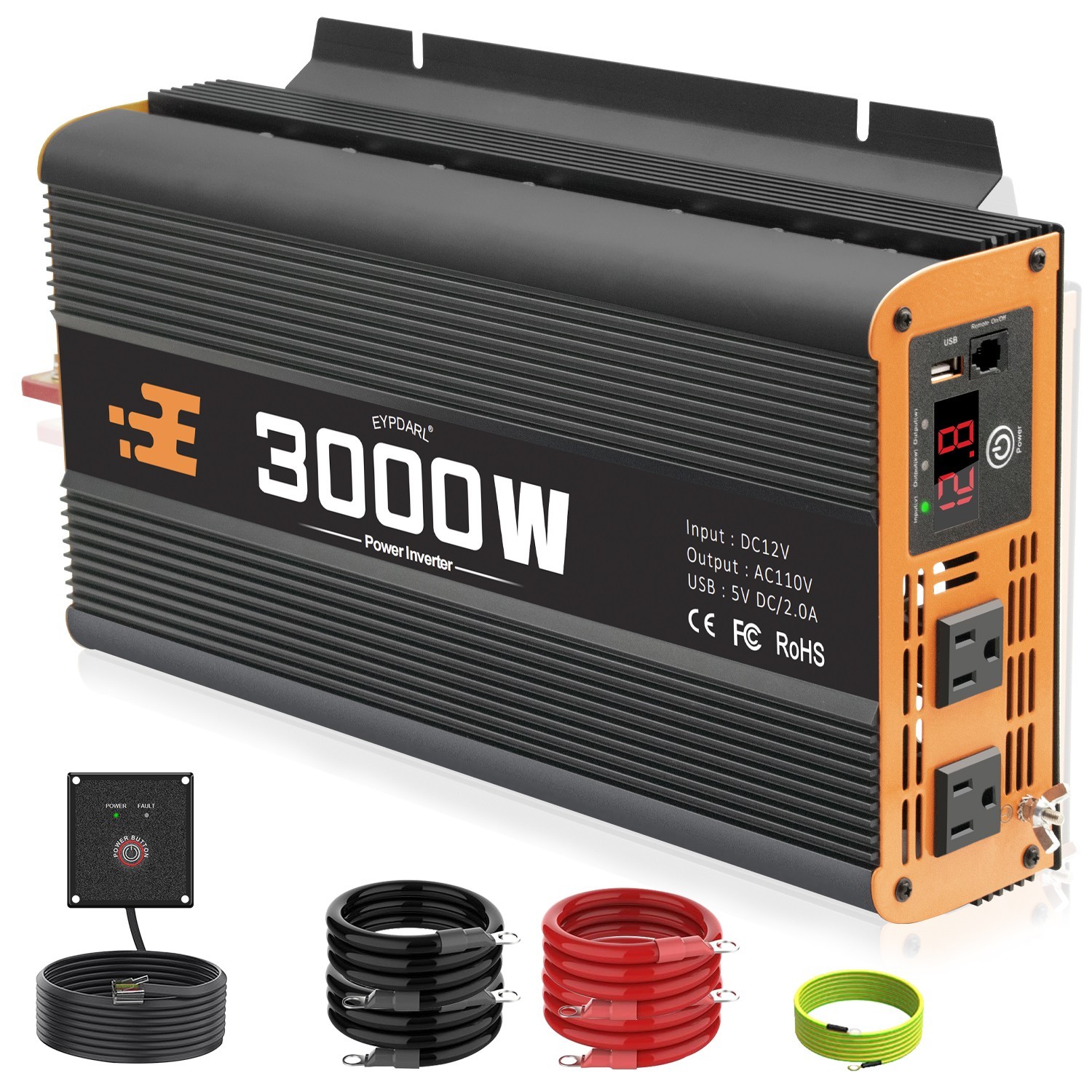 3000 watt car Power Inverter with Remote Controller, 12v dc to 110v ac inverter
