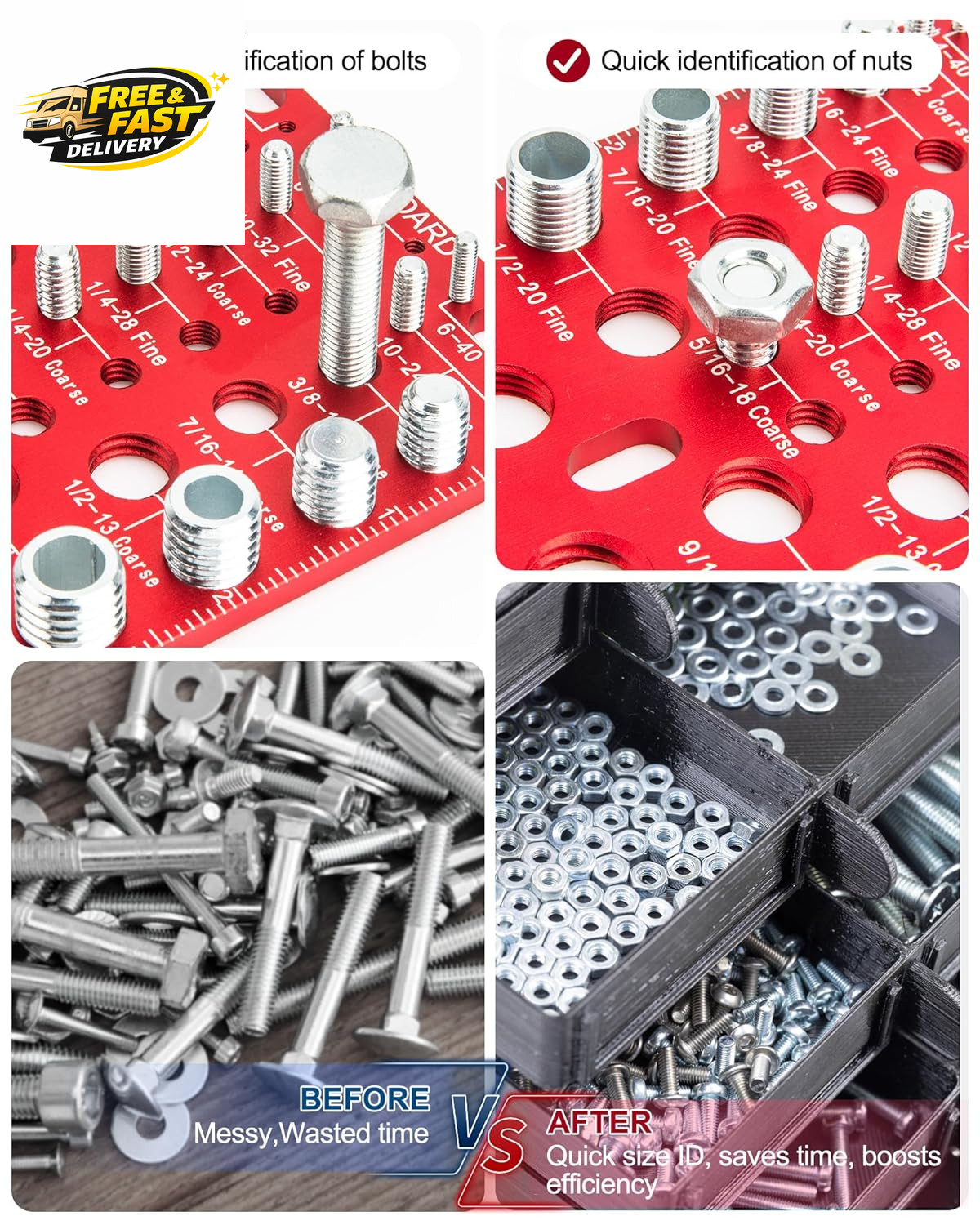 62 Pcs Nut and Bolt Thread Checker - 25 Standard + 25 Metric Thread Gauges |