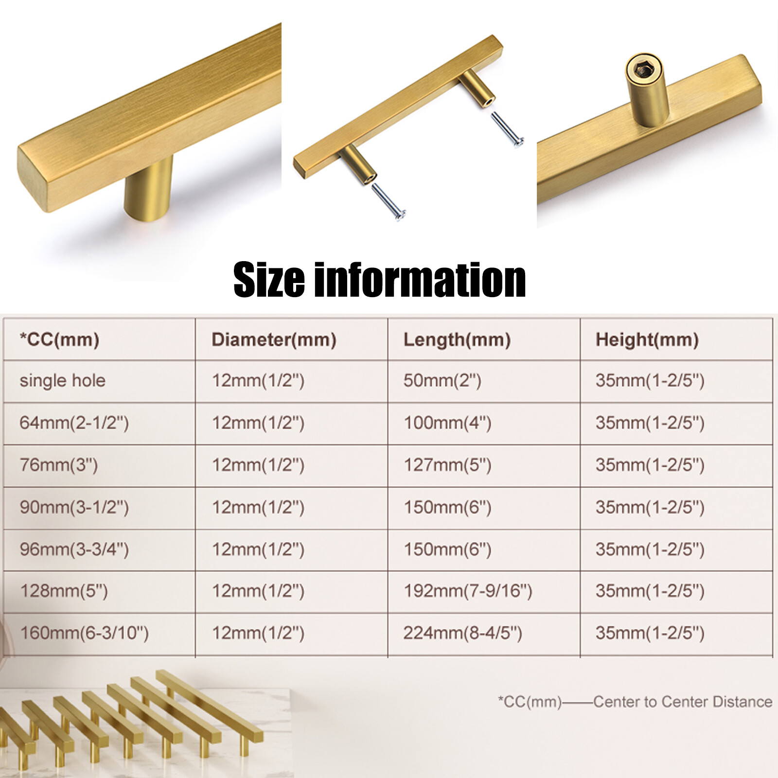 20 Pack Stainless Steel Brushed Gold Kitchen Cabinet Handles Square Drawer Pulls