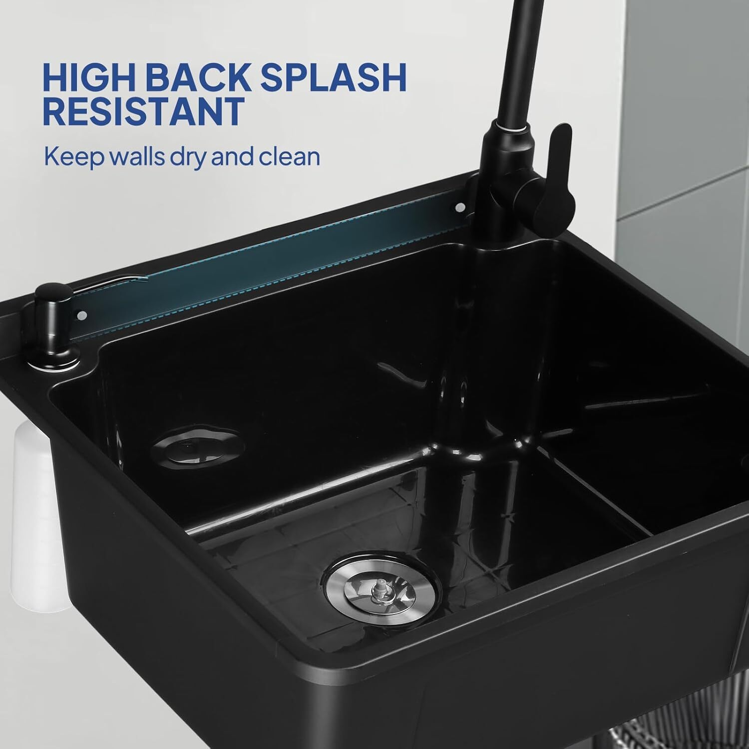 Plastic Wall-Mounted Utility Sink, Wall-Mounted Utility Tub with Hot&Cold Faucet