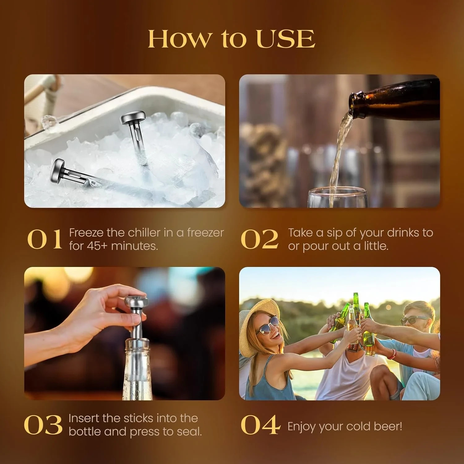 Beer Chiller Sticks 2 Pack Stainless Steel Drink Cooler Rods Reusable NEW