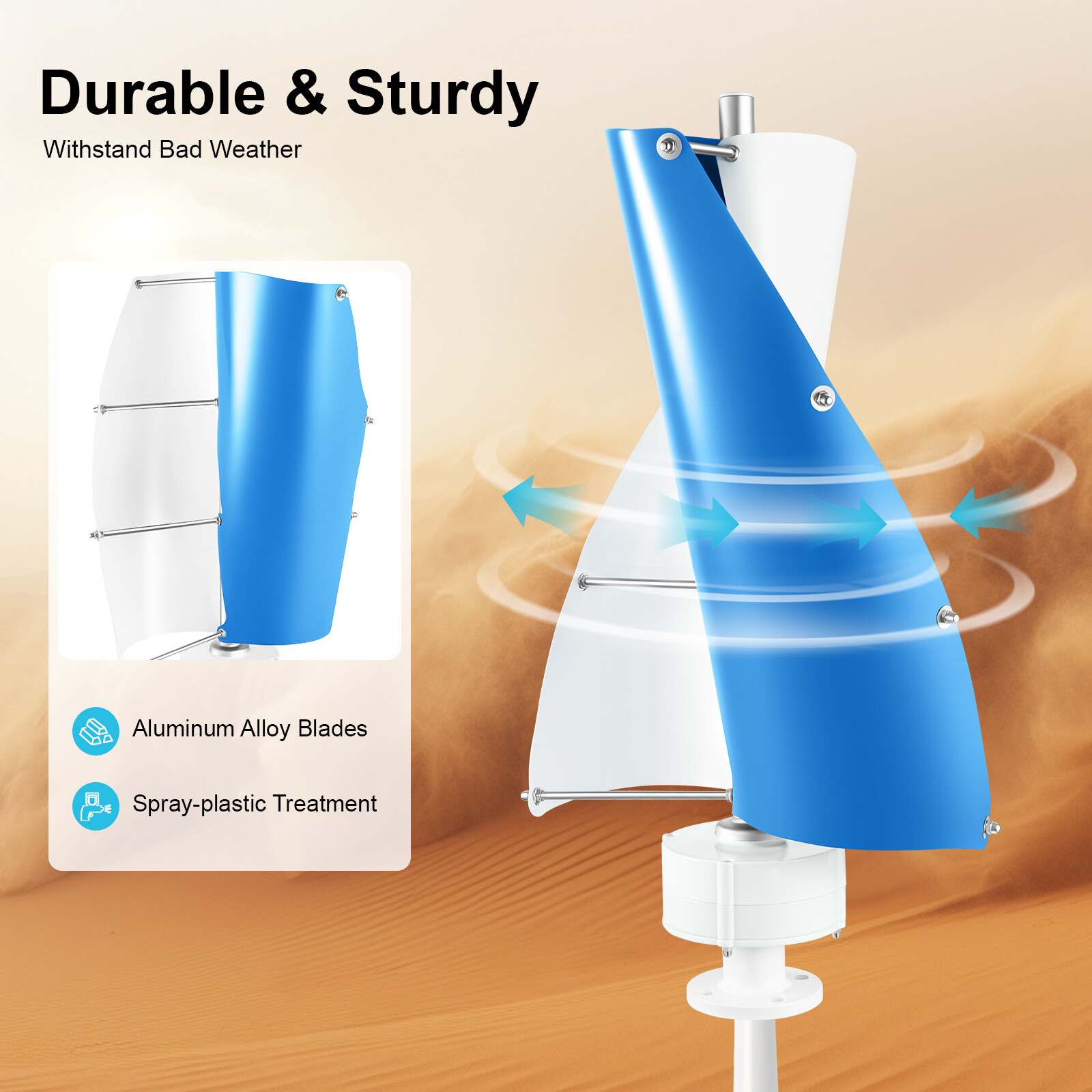 2-Blade Vertical Axis Wind Turbine Generator Power Turbine w/Controller 12V