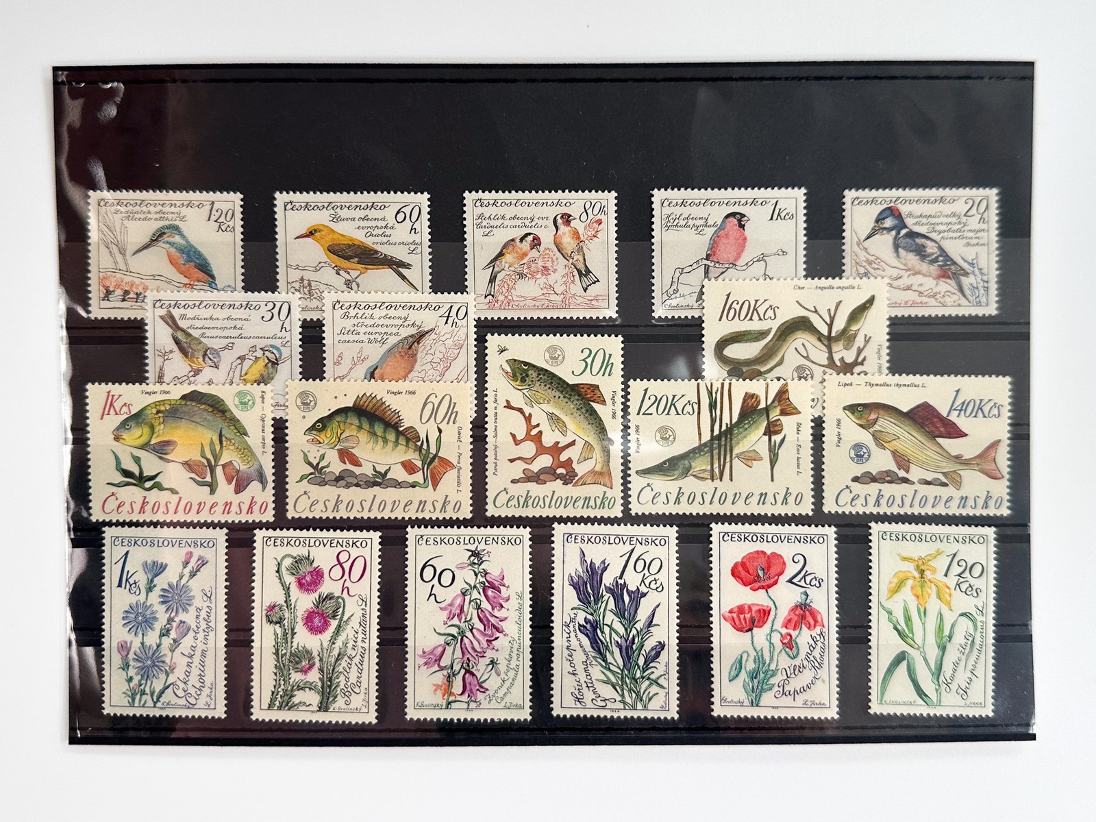Postage Stamps Flora Fauna Czechoslovakia Vintage Set 19 pcs Birds Fishes Flower