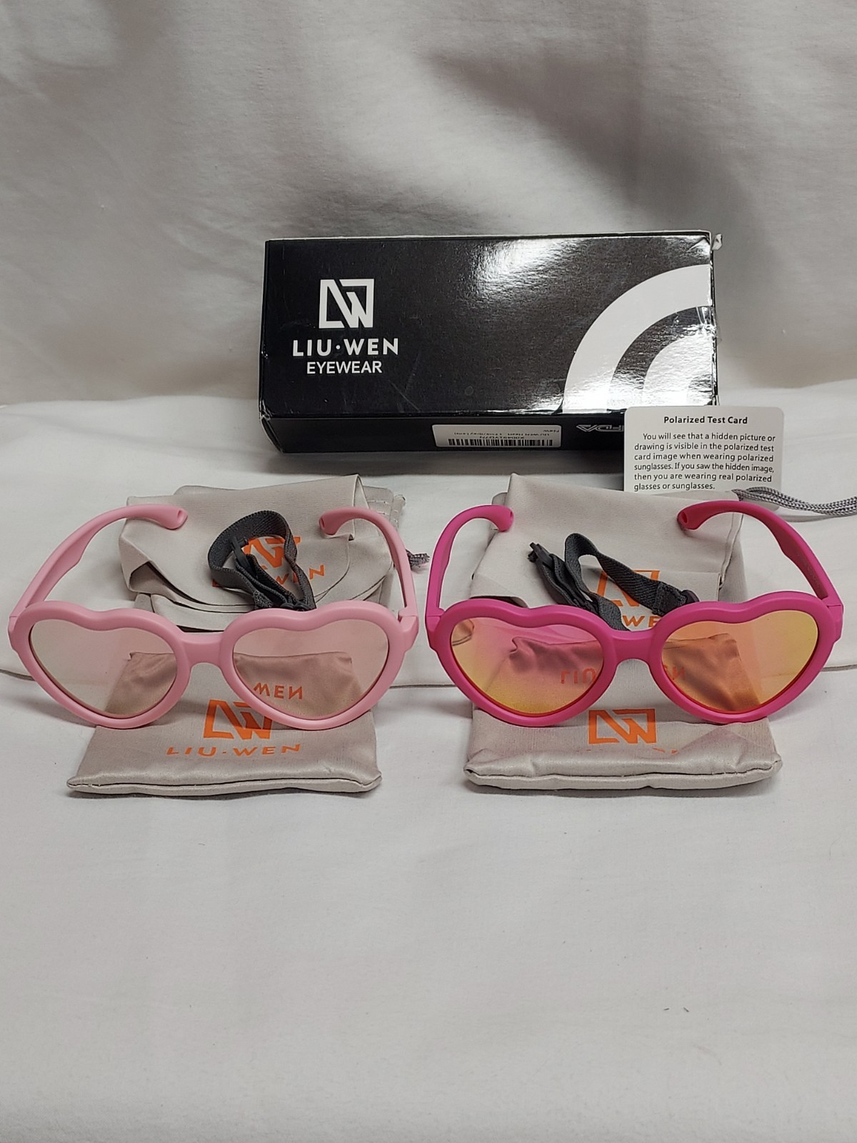 Liu-Wen 2 Pairs Heart Sunglasses Toddler Girls Polarized Pink + HotPink w/Straps
