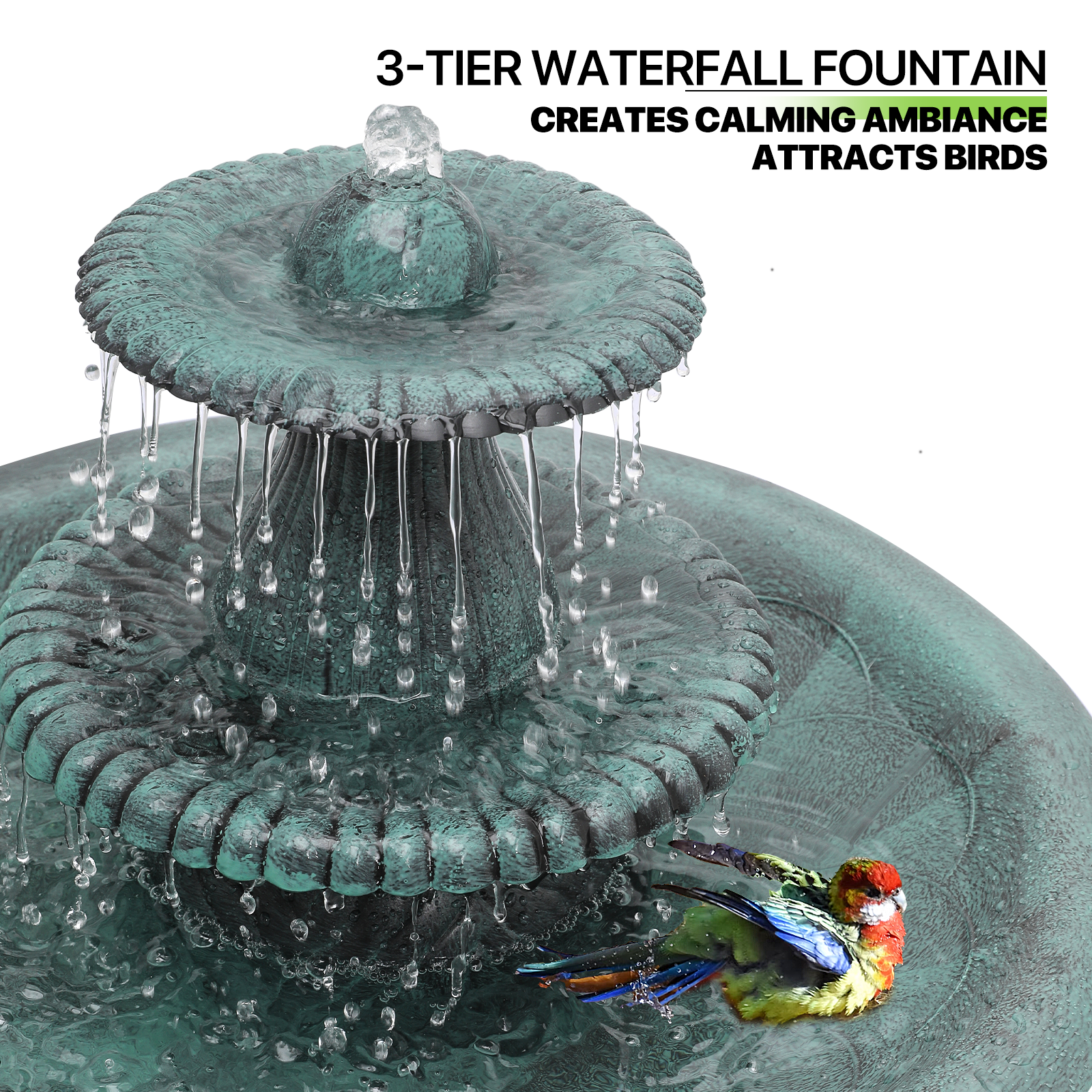 35" Tall Pedestal Outdoor Fountain Electric Birdbath Garden Patio Backyard Décor