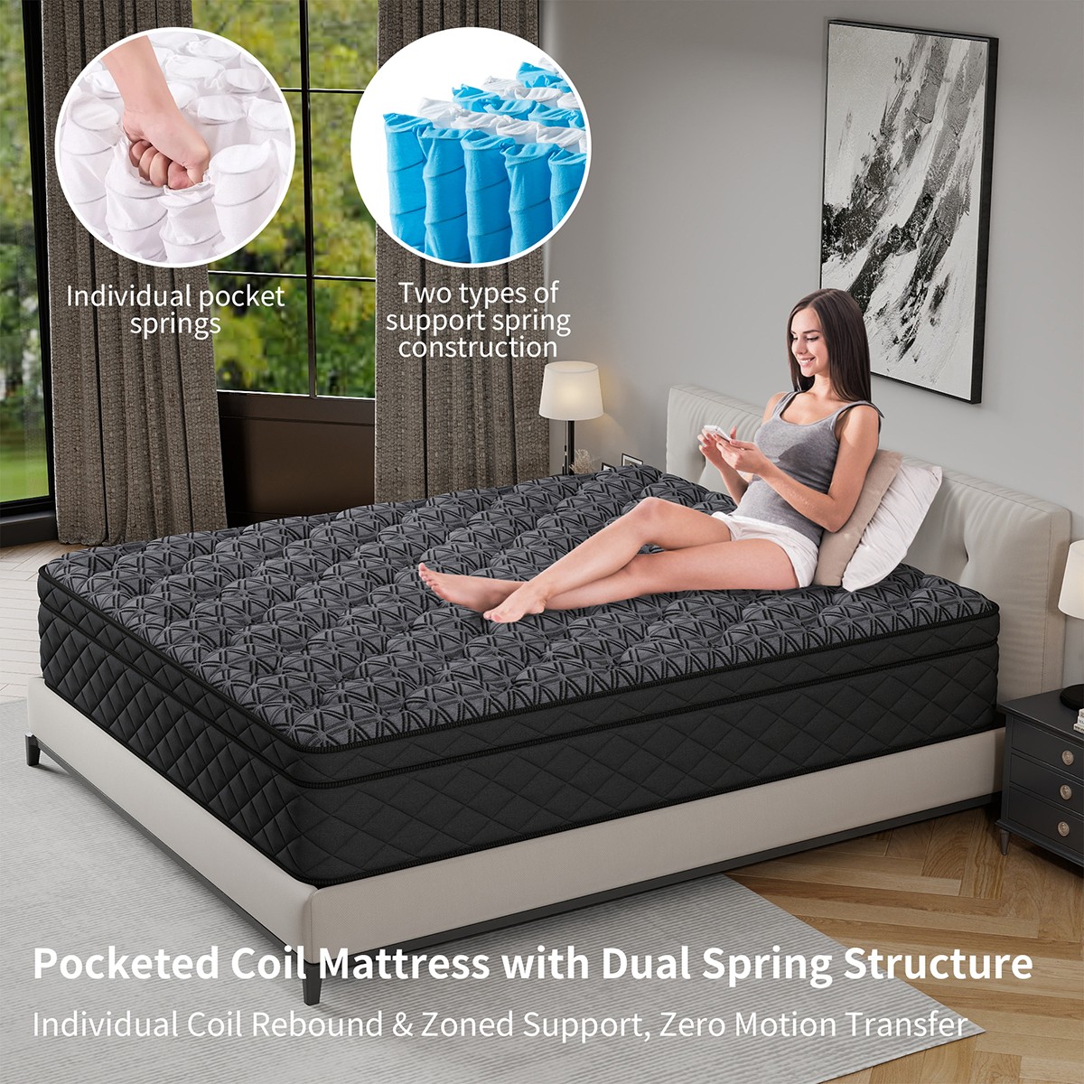 12" 14" Twin Full Queen King Mattress Gel Memory Foam Pocket Spring Bed in a Box