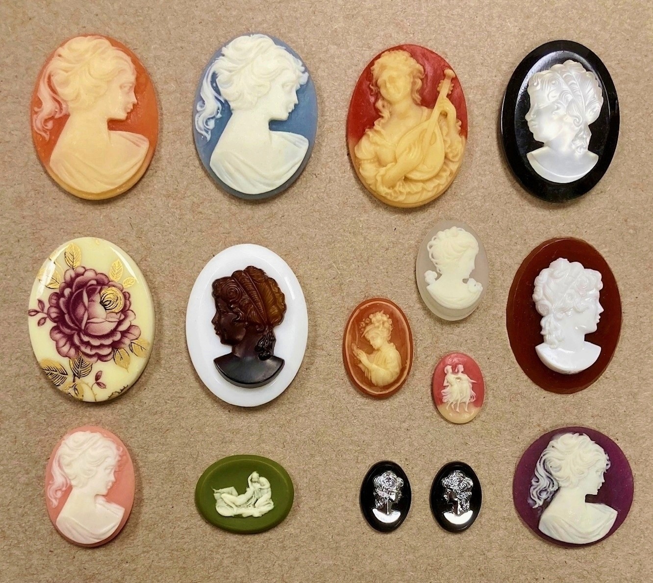15 Vintage Assorted Resin Acrylic Cameos - DIY Jewelry Making & Repair Craft C80
