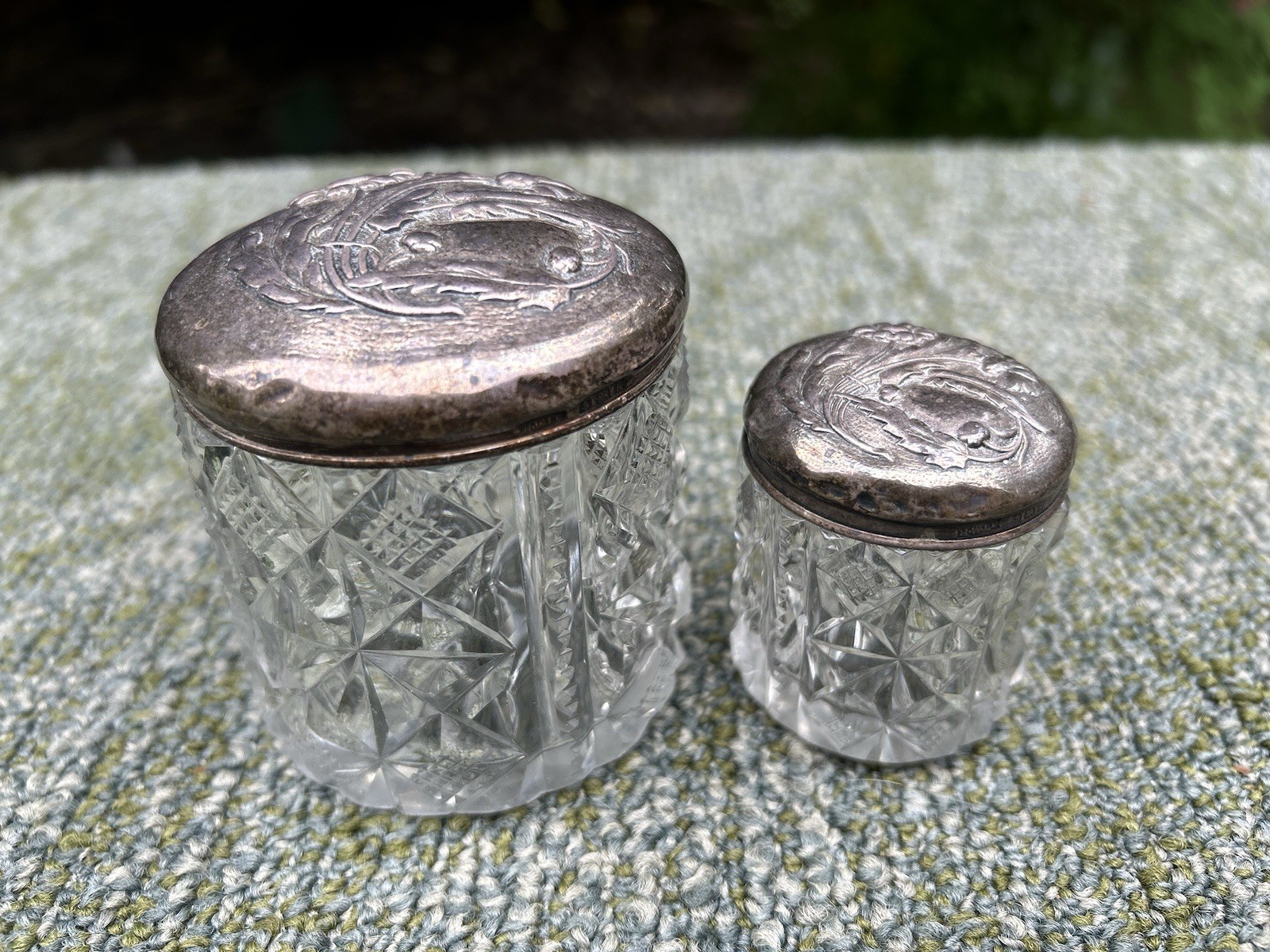 Antique English Sterling Silver Cut Glass Vanity Bottle Set Henry Williamson Ltd