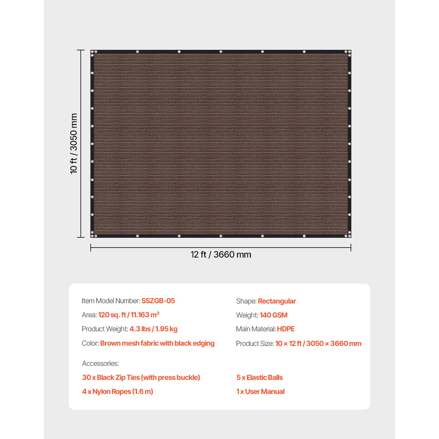 Uimoso 90% Sun Shade Cloth Privacy Screen 10 x 12 ft for Patio Garden (Brown)