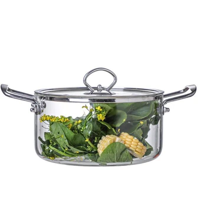 Clear Glass Stockpot Heat Resistant Cooking Pot Simmer Pot Soup Pot 2.7qt 3.7 qt