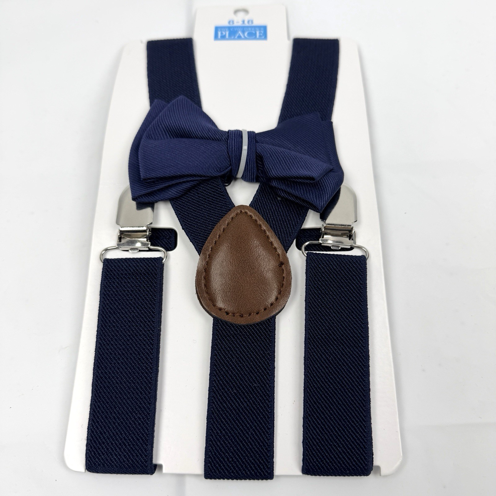 NWT The Childrens Place Boys 6-16 Navy Blue Suspenders and Bowtie