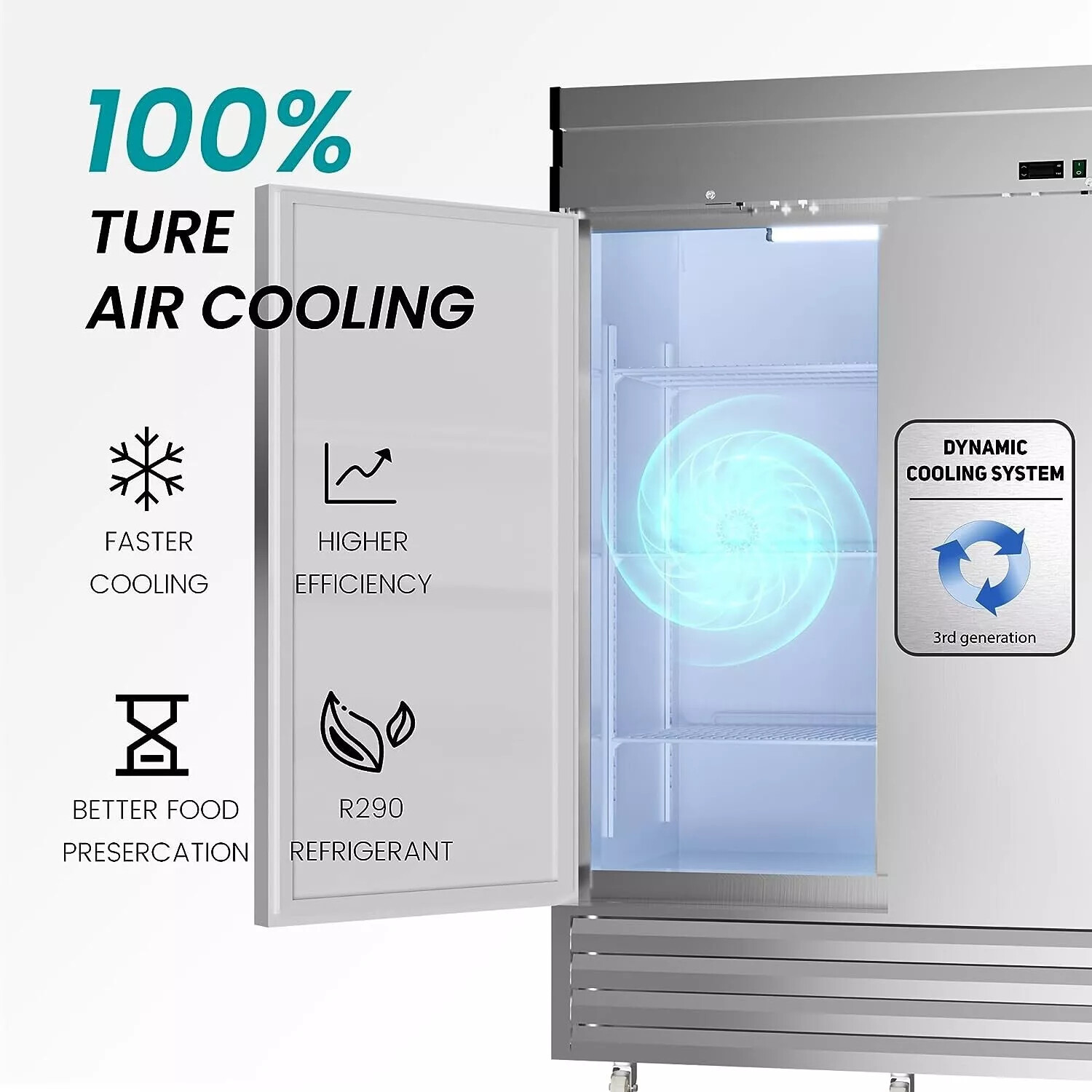 49 Cu.Ft Commercial Refrigerator Reach In Upright Refrigerator Two Solid Door