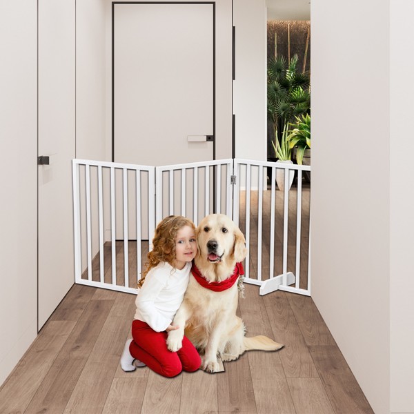 Foldable 4 Panels Dog Exercise Fence Dog Gate Doorway Pet Exercise Pens White