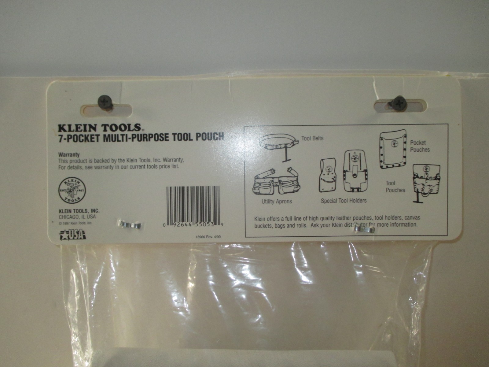 KLEIN TOOLS 5166~7-POCKET - WHITE LEATHER TOOL POUCH~CHICAGO,ILLS. USA~BRAND NEW