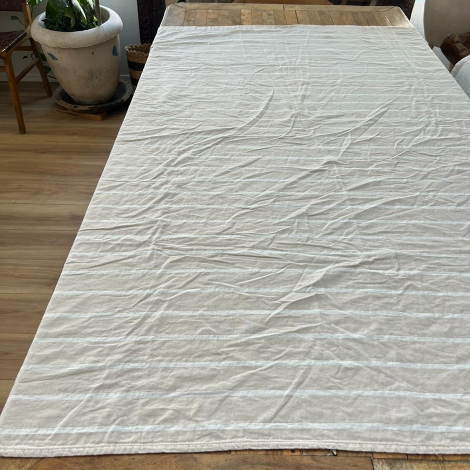 Threshold Shower Curtain Beige & White Striped 100% Cotton 67 x 68.5"