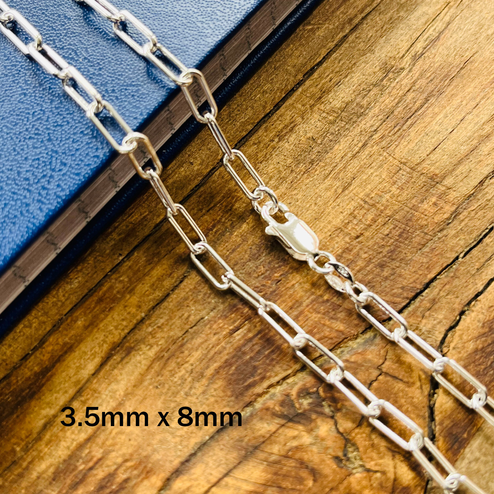 Real Solid 925 Sterling Silver Paper clip Chain Paperclip Necklace Made in Italy