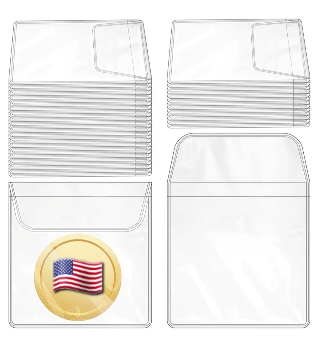 (×10 Pcs) Coin Holder Sleeve - PVC Plastic with Square Flap (USA Based 🇺🇲)