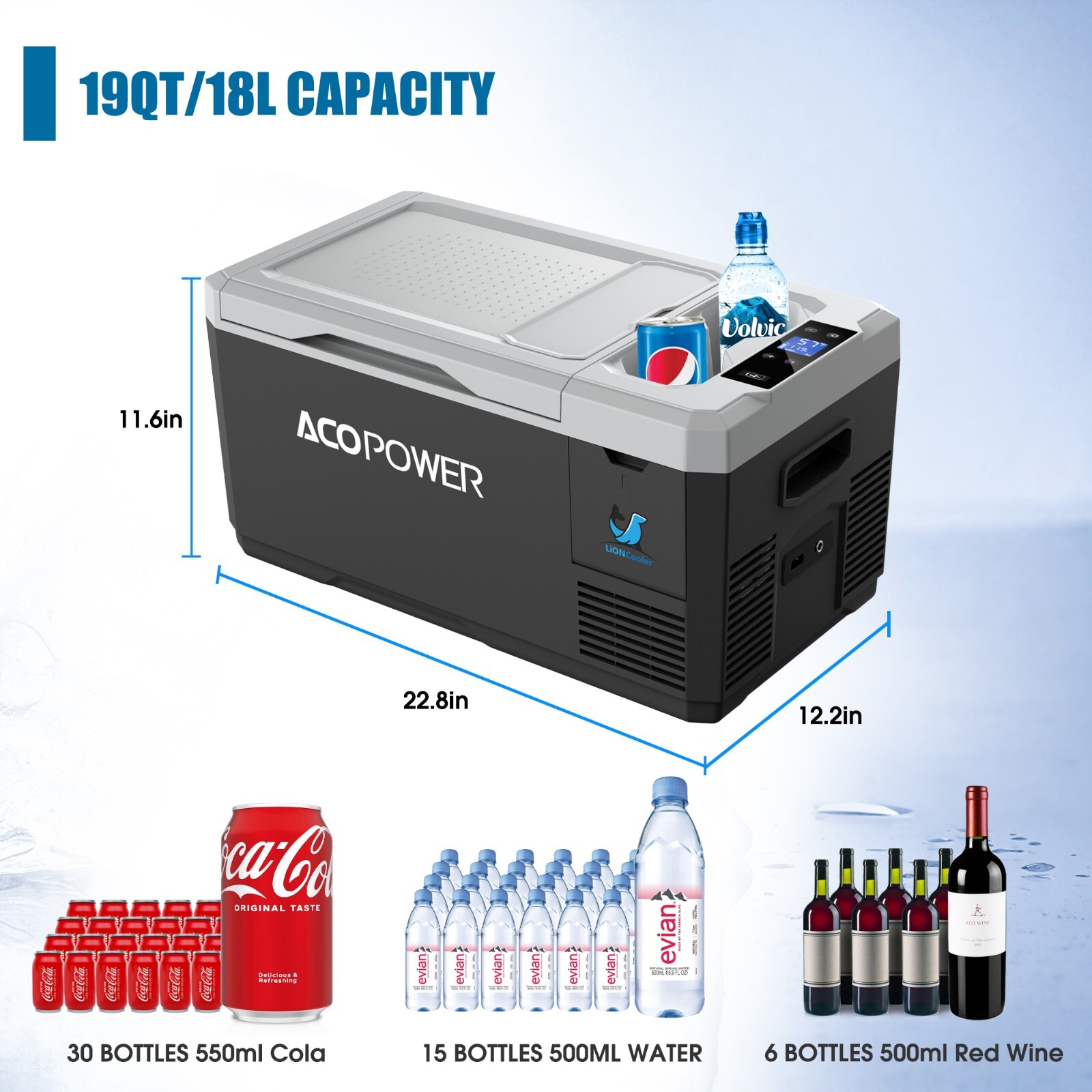 ACOPower 19QT Mini Solar Powered Car Fridge Freezer, Truck RV APP Control