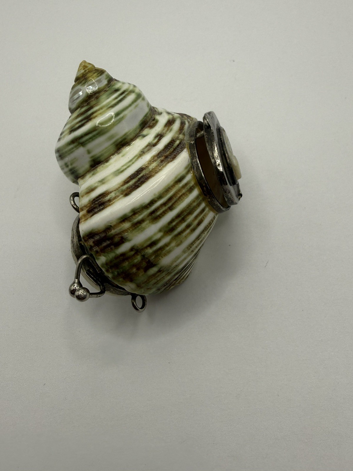 Antique Turbo Shell pill snuff box pendant needs repair