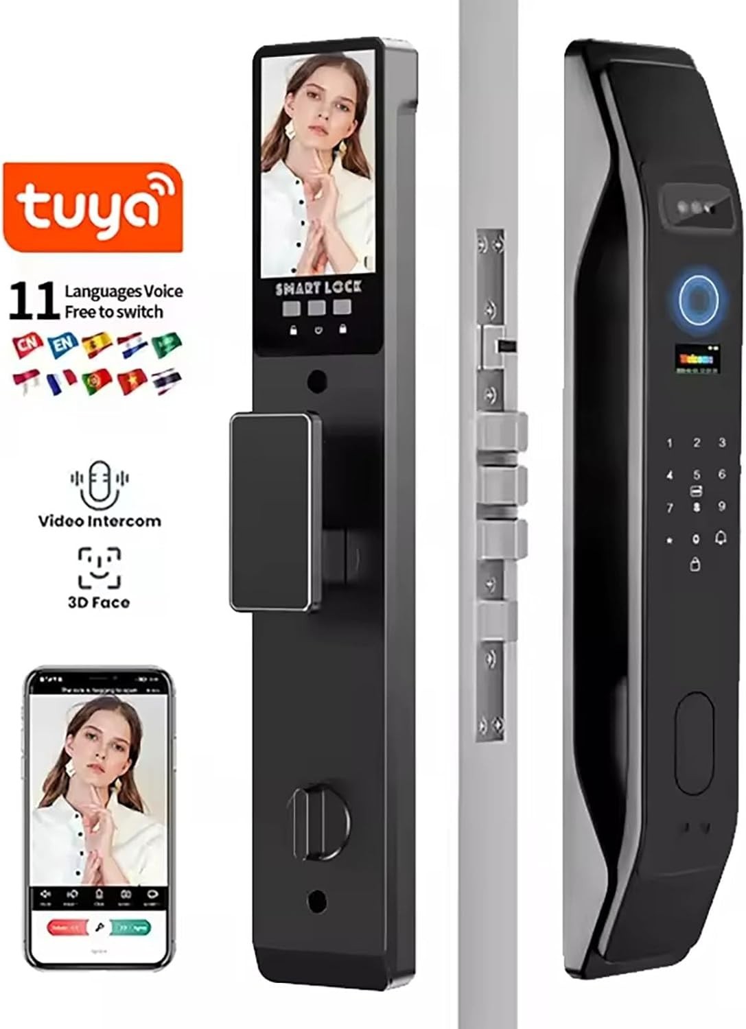 3D Face Recognition Fingerprint Password Smart Door Lock with Camera Security