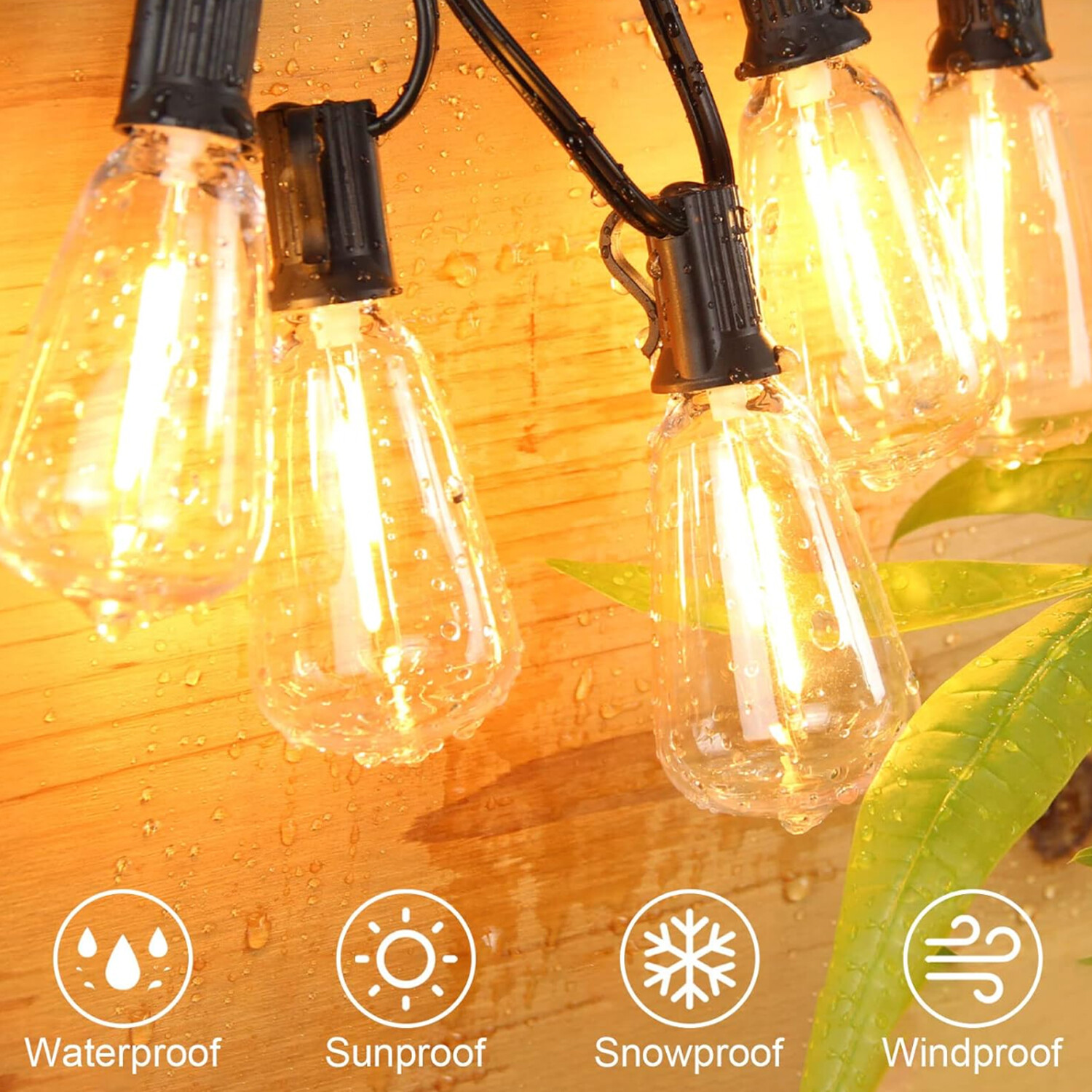 Outdoor String Lights, IP65 Waterproof Led Lights,Hanging for Backyard Garden