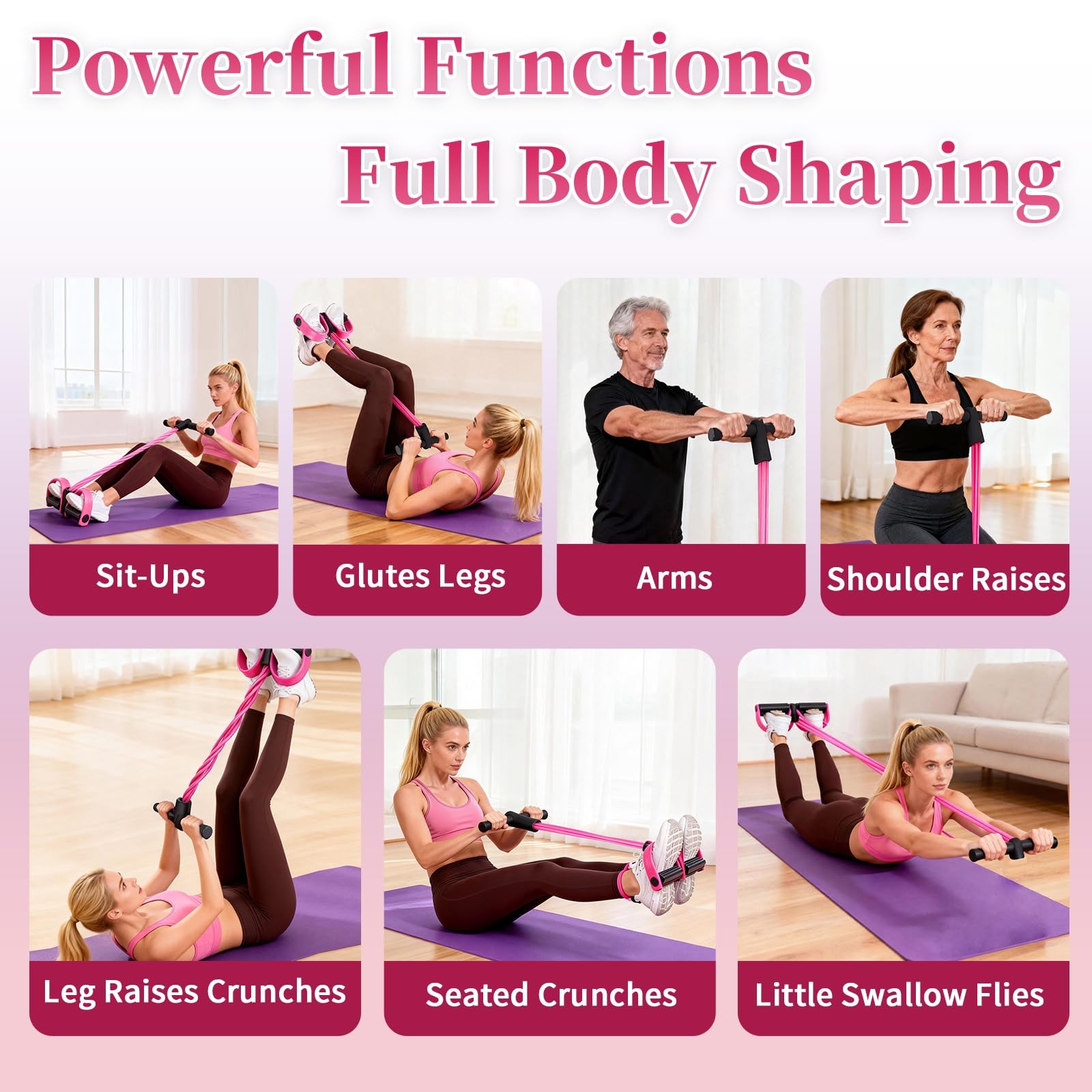 Multifunction Tension Rope, 6-Tube Elastic Yoga Pedal Puller Resistance Band,...