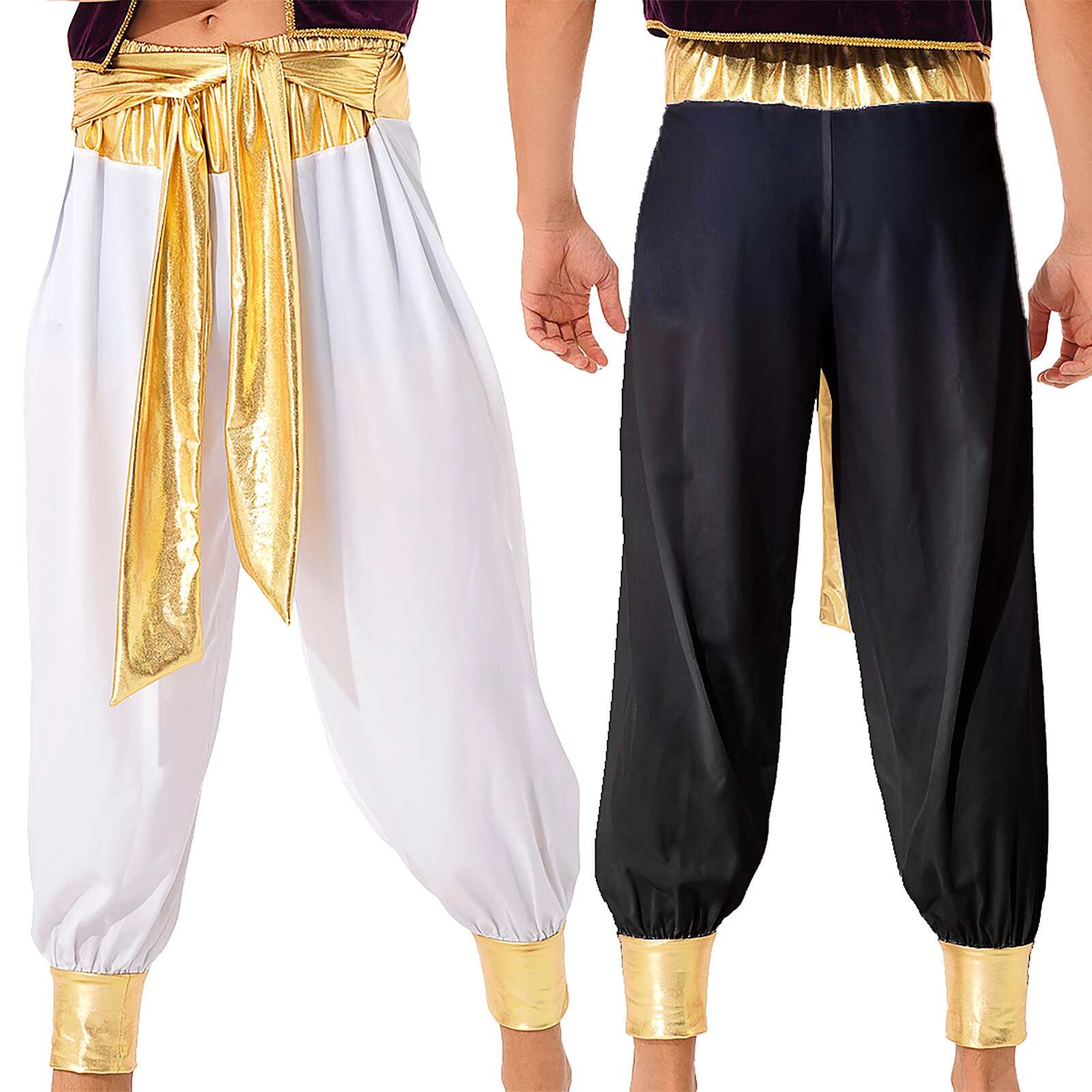 US YiZYiF Men Halloween Party Pants Arabian Prince Cosplay Trousers Carnival