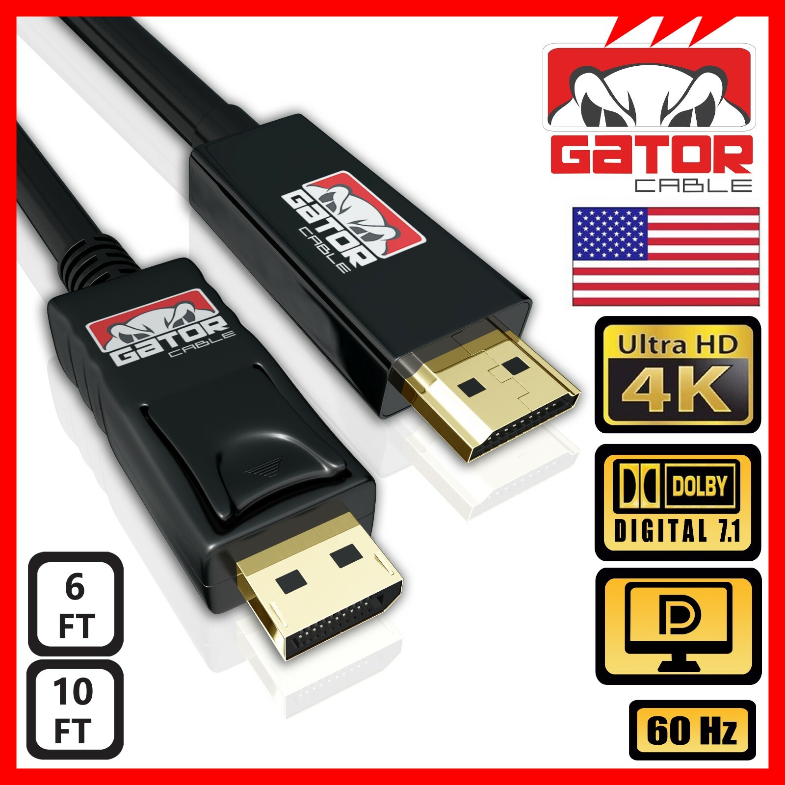 4K Display Port DP to HDMI Cable 60Hz 2160P 25.92Gbps HDR Audio Video Adapter PC