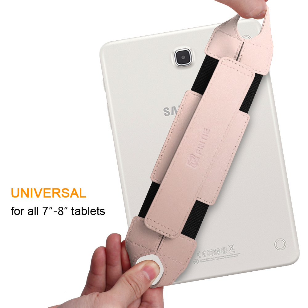 Universal Tablet Hand Strap Holder Swivel PU Leather Handle Grip w Elastic Belt