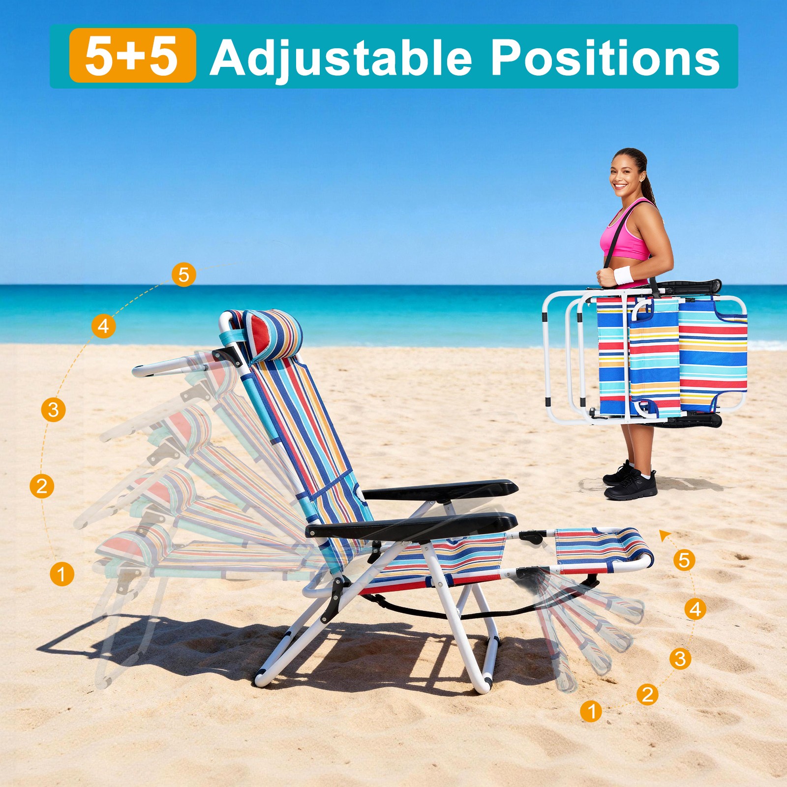 SLSY Tanning Chair with Face Hole 5-Levels Adjustable Reclining Poolside Lounger