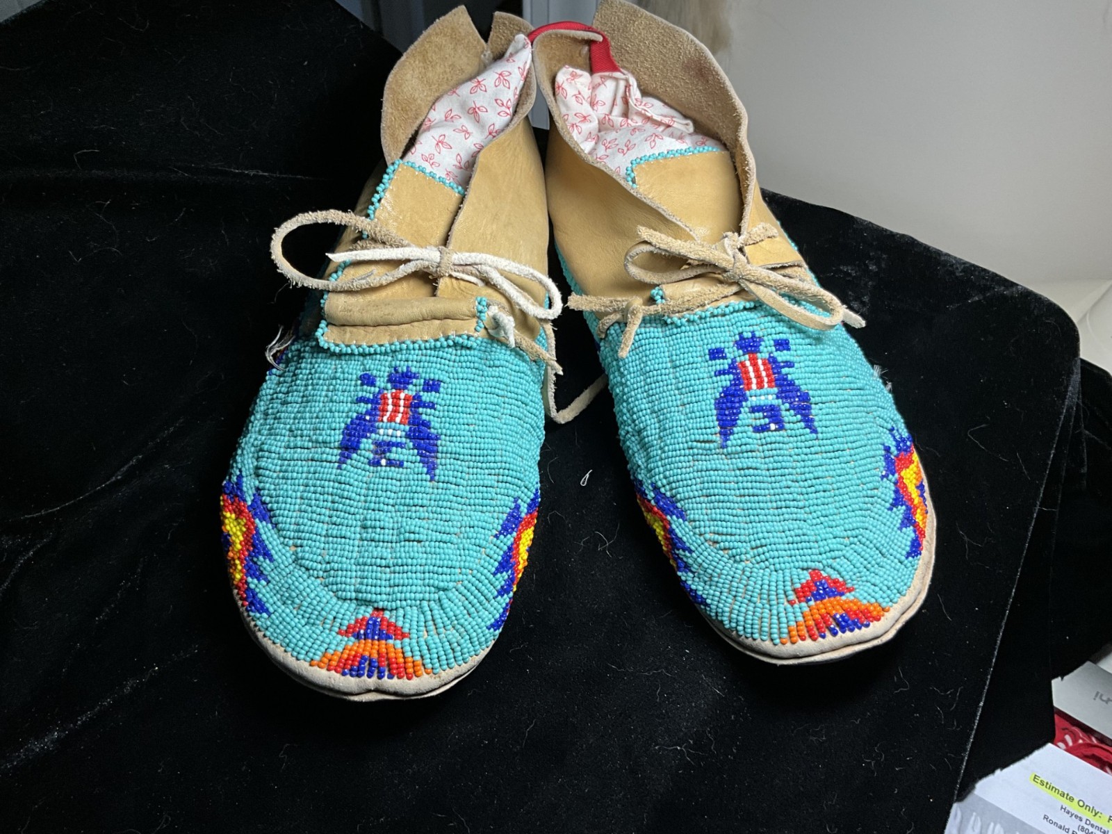 Sioux ? Fully Beaded Eagle Moccasins  10  inches.