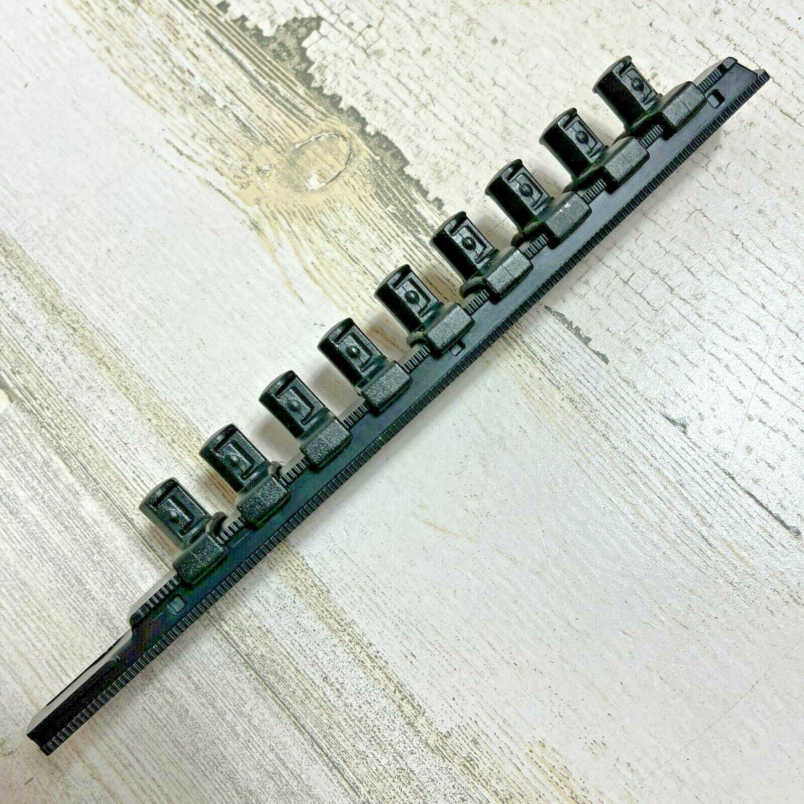 Ernst 3/8" Drive 8" Socket Organizer Rail with 9 Twist Lock Clips - Black