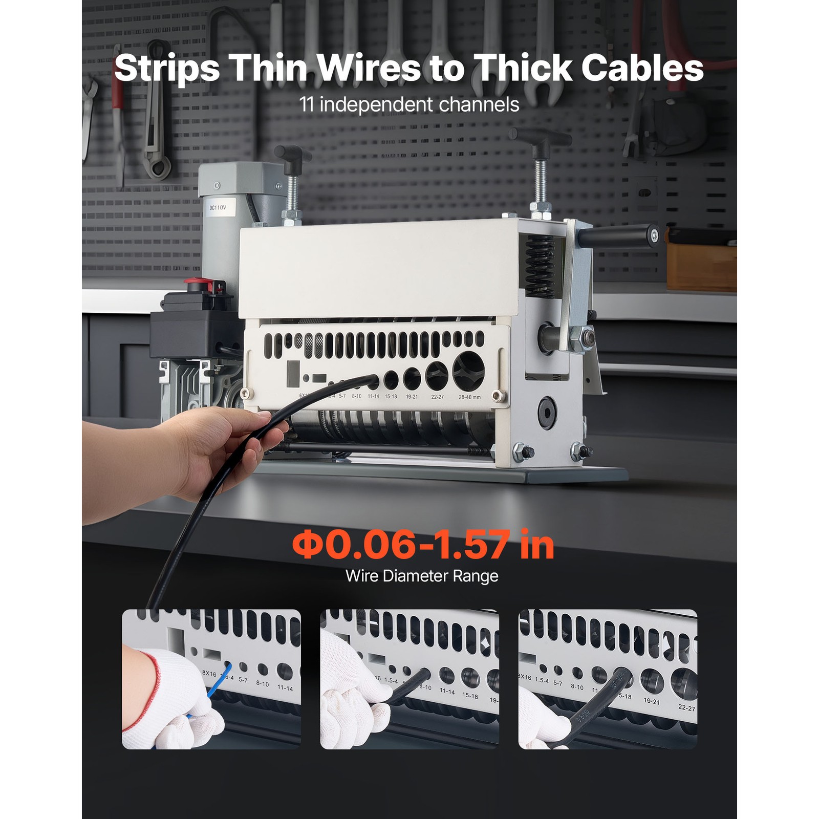 Uimoso Electric Wire Stripping Machine 370W Copper Cable Stripper 0.06''-1.57''
