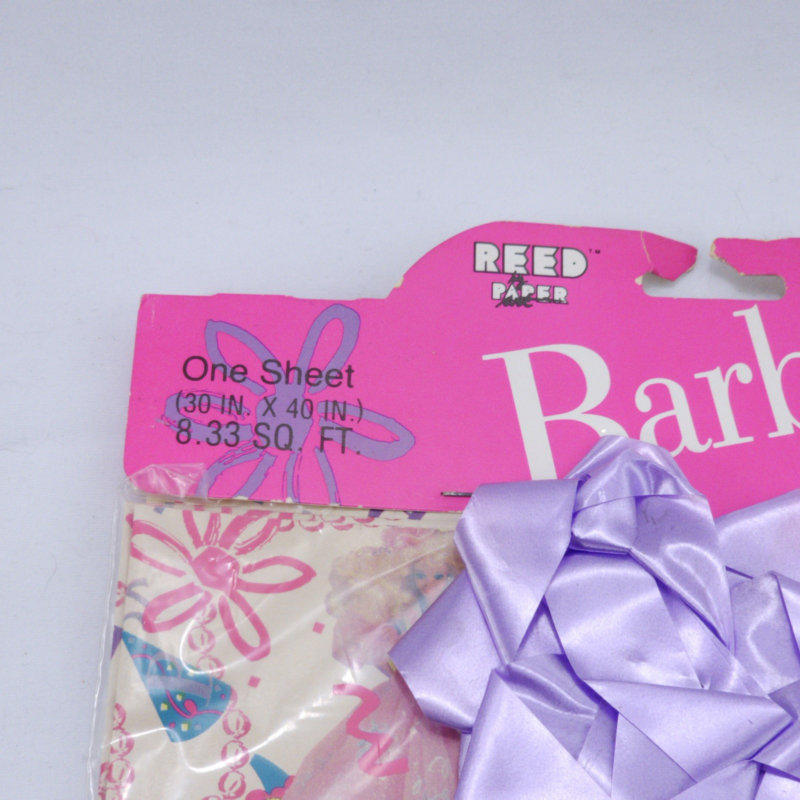 Vintage 1990 Mattel Barbie Princess Wrapping Paper + Bow Party Supplies NIB