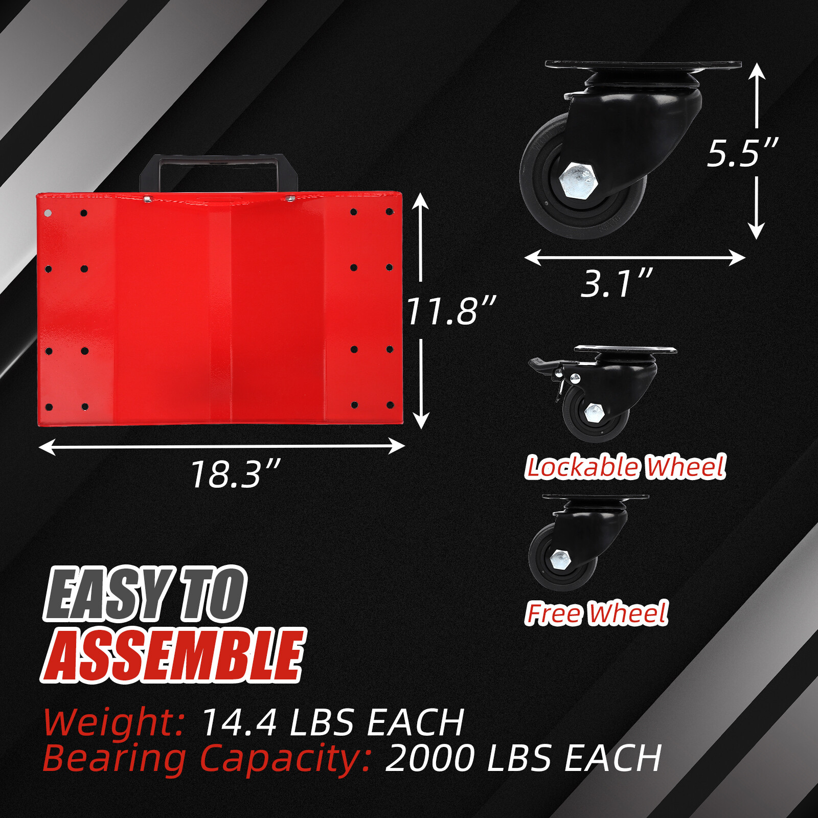Set of 4 Car Dollies 8000LBS Car Wheel Dolly with Tow Hooks for Moving Vehicles