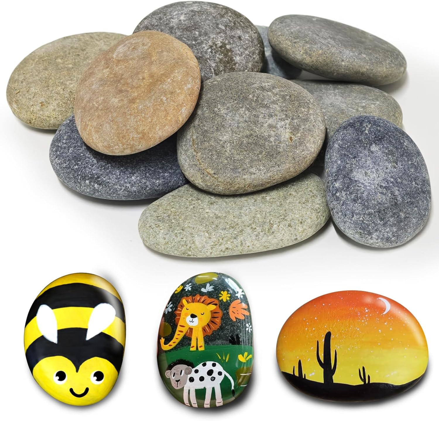 Flat River Stones for Painting - 10 Pack, 2-3 Inch Natural Craft Rocks